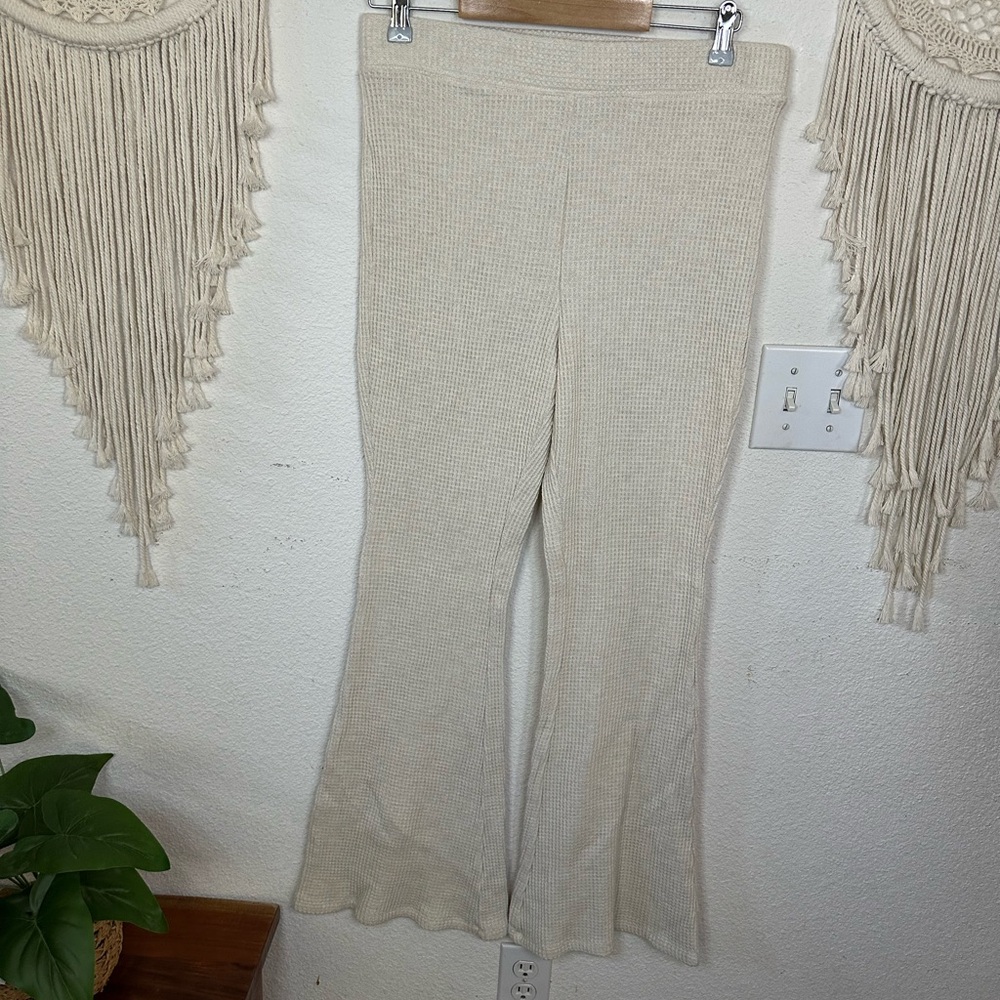 Aerie cream waffle knit pull on lounge pants large